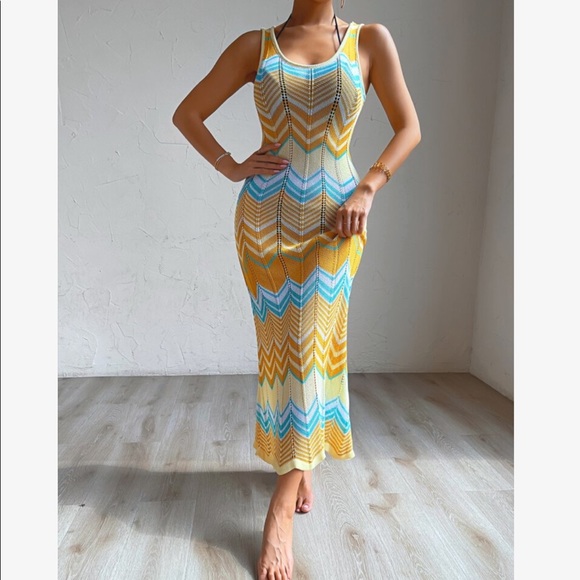 Boho Gypsy Knit Chevron Cover Up Dress - Picture 3 of 8